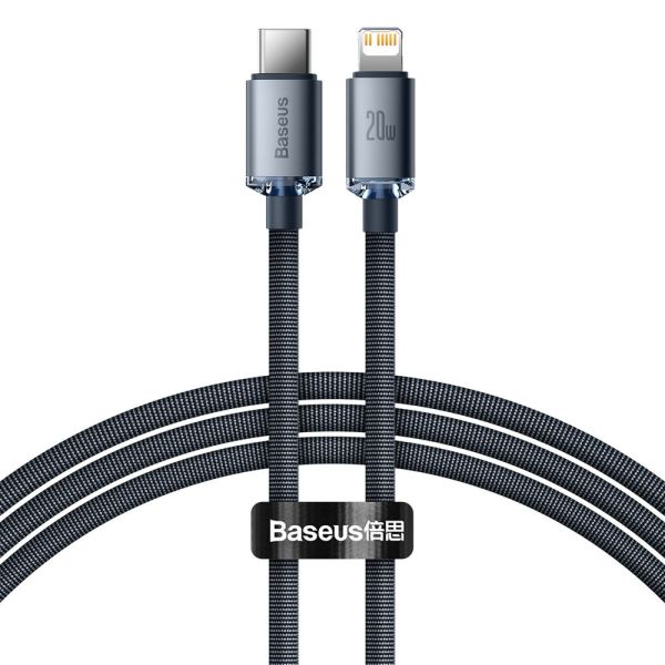 Cable USB-C a Lightning Baseus CAJY000201 Crystal Shine 20 W - Black 1.2 metros