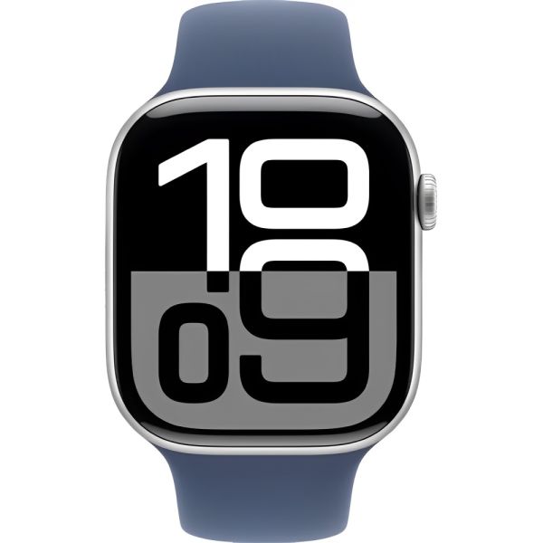 Apple Watch S10 caja de aluminio en plata y correa banda deportivo en color denim 46 mm M/L MWWM3LW/A