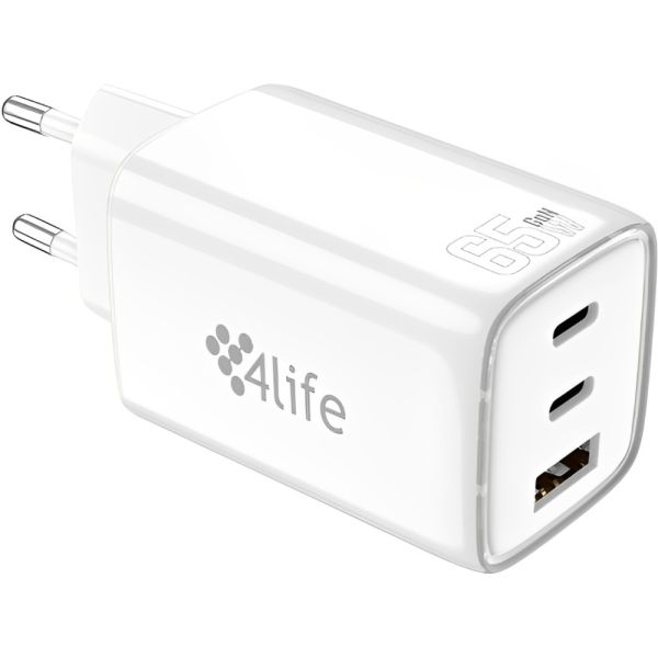 Cargador de Pared 4Life FL9565CCAW 65 W GaNMaster USB-C + USB-A - Blanco