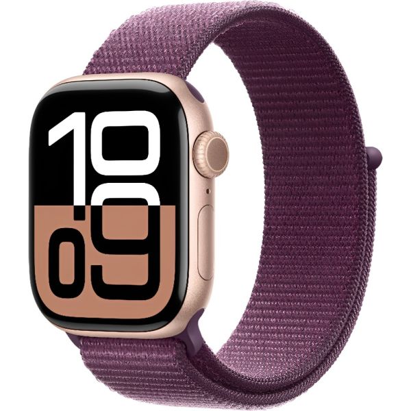Apple Watch S10 caja de aluminio en rose y correa banda loop en color plum 42 mm MWWK3LW/A