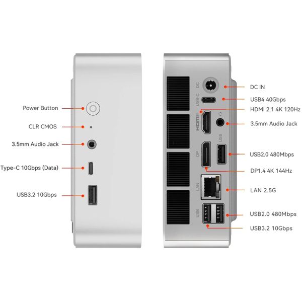 Mini PC Beelink SER8 AMD Ryzen 7 8745HS 32 GB DDR5 1 TB SSD - Frost Silver