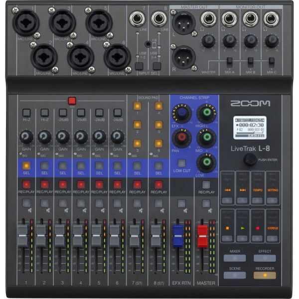 Mezclador Digital Zoom LiveTrak L-8 8 Canales - Negro