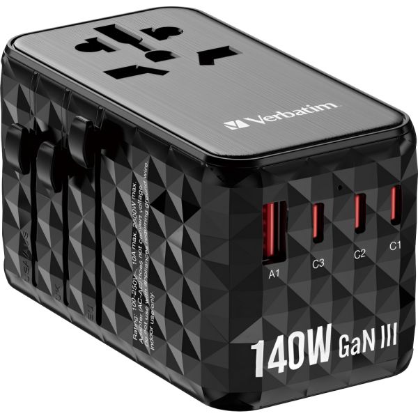Adaptador Universal de Enchufe Verbatim UTA-10 GaN III 140 W - Black (32125)