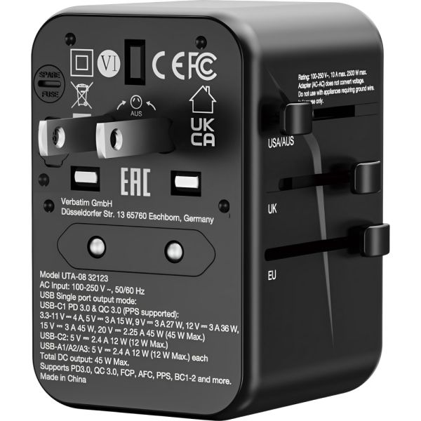 Adaptador Universal de Enchufe Verbatim UTA-08 45 W - Black (32123)