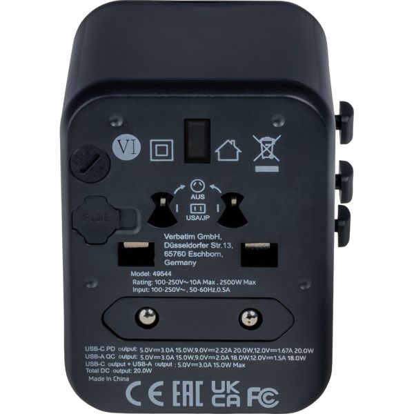 Adaptador Universal de Enchufe Verbatim UTA-02 20 W - Black (49544)