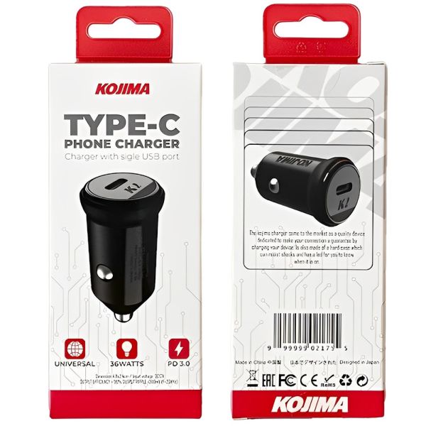 Cargador para Auto Kojima Phone Charger USB-C 36 W - Negro