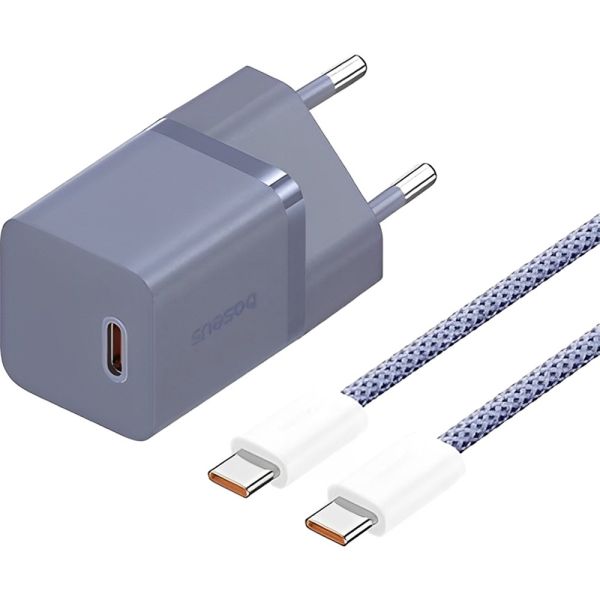 Cargador de Pared Baseus Mini 1C GAN5 30 W USB-C + Cable USB-C - Morado (P10110902523-00)