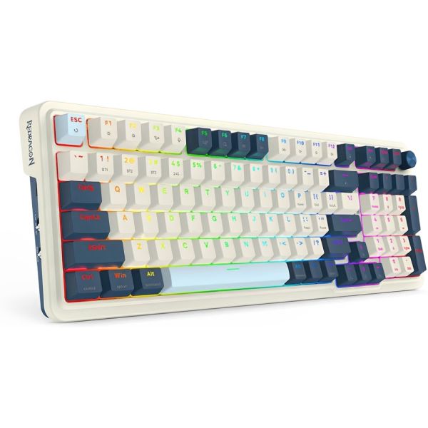 Teclado Gamer Redragon Eisa Max K686 RGB Pro Bluetooth - Blanco/Azul (Ingles)