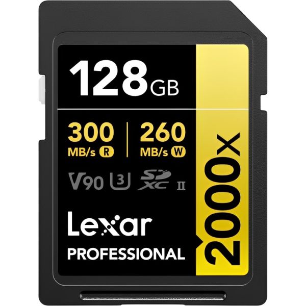 Memoria SD Lexar Profresional Gold 2000X 300-260MB/s 128 GB (LSD2000128G-BNNNG)