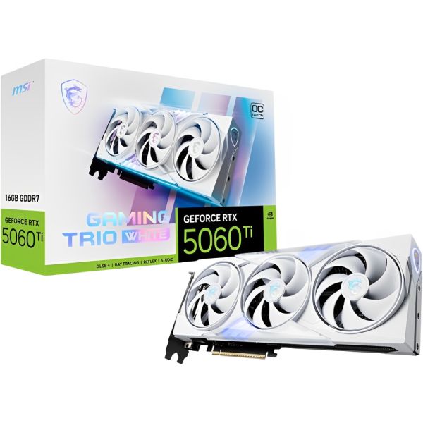 Placa de Video MSI GeForce RTX 5060 Ti Gaming Trio OC Edition 16 GB GDDR7 - Blanco (912-V535-025)