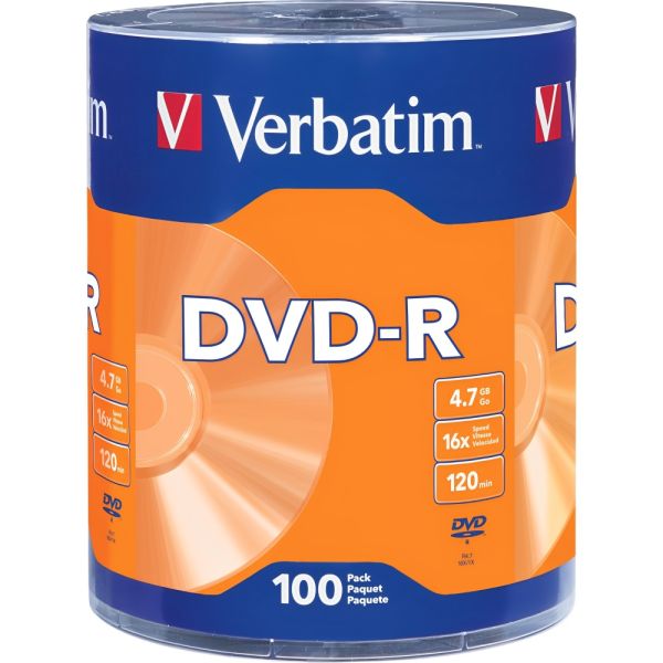 Pack de Disco Grabable DVD-R Verbatim 96525 4.7 GB 16x – 100 unidades